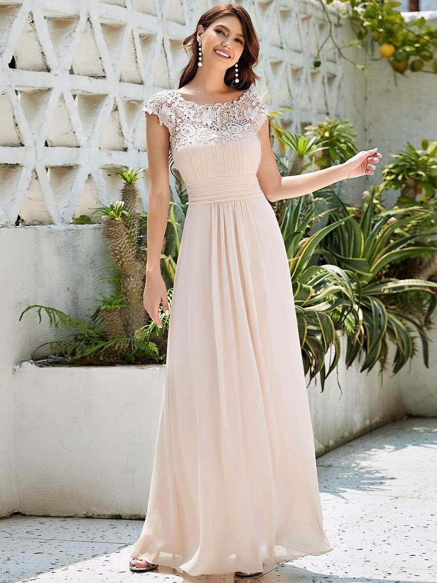 elegant maxi long lace cap sleeve bridesmaid dress Sleeves Lace And Chiffon Bridesmaid Dresses Elegant Maxi Long Lace Cap  Sleeve Bridesmaid Dress
