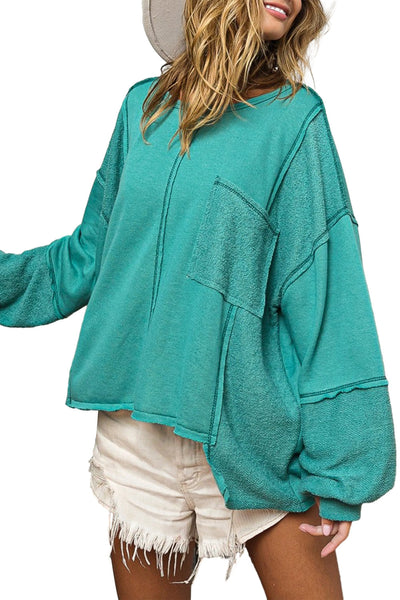 Seafoam Green Oversized Sweatshirt with Exposed Stitching