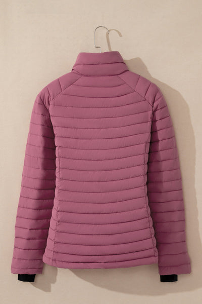 Women's Burgundy Quilted Puffer Jacket with Zip-Up Closure - Stylish, Warm, and Perfect for Winter Adventures