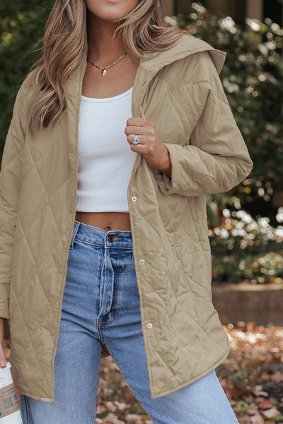 Women's Lightweight Hooded Quilted Coat in Sand Beige