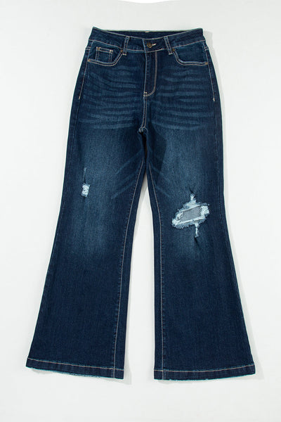 Trendy Women's Real Teal High Rise Ripped Bell Bottom Jeans - Vintage Style for a Flattering, Chic Fit