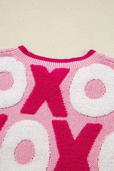 Cozy Women's Pink XOXO Crewneck Sweater - Casual Drop Shoulder Style, Perfect Valentine‚Äôs Day Gift for Her