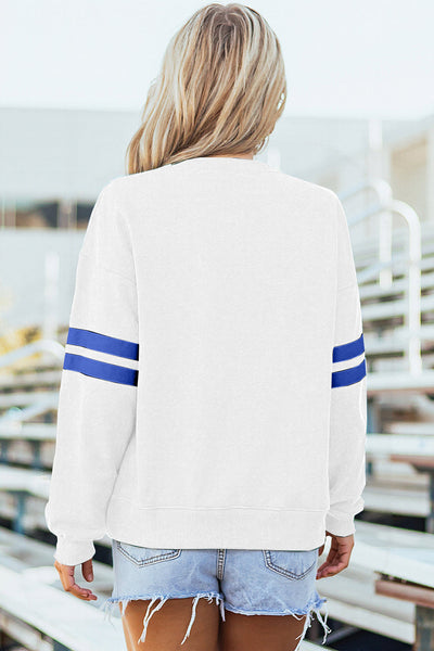 Cozy Cotton Blend Women's Varsity Striped Sweatshirt - Stylish Casual Fit for Effortless Everyday Comfort