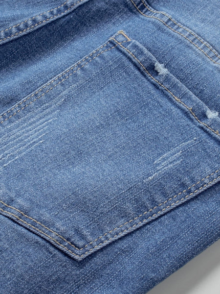 Ripped Fringed Denim Shorts Straight-breasted Pant