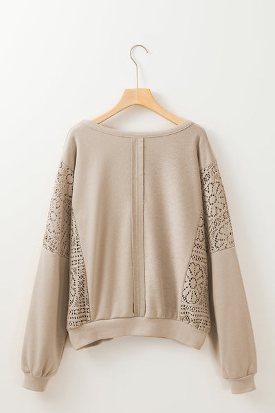 Women's Parchment Knit Crochet Sweatshirt with Exposed Seams and Ribbed Trim - Stylish, Comfortable, and Versatile