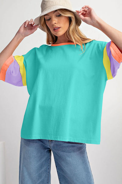 Women's Oversized Color Block Top with Stitching Detail