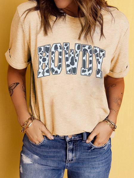Cow Print Western Howdy Khaki Graphic T-Shirt