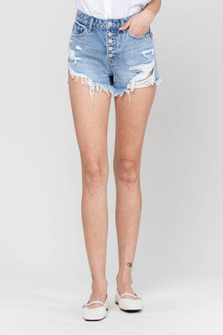 Acid Washed Button Fly High Waisted Jean Shorts | Size Small