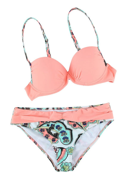 Women's Seductive Pink Push-up Bikini Set with Padded Gather