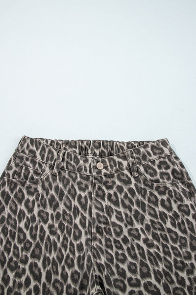 Trendy Women's Yellow Leopard Print Straight Leg Jeans - Chic Casual Fit for Effortless Style