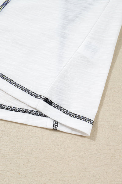 Women's Casual White Textured Knit Top with Stylish Contrast Block Design and Patchwork for Effortless Everyday Chic