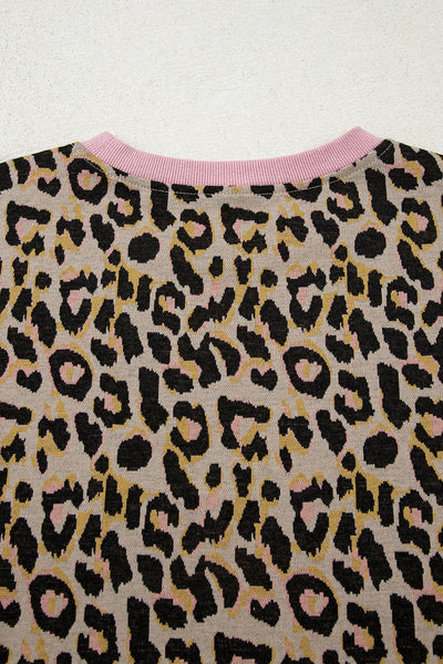 Trendy Women's Pink Leopard Print Lounge Set with Long Sleeve Pullover & Shorts - Stylish Casual Comfort Outfit