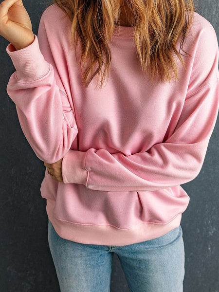 Cozy Pink Crew Neck Long Sleeve Sweatshirt