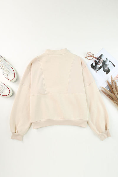 Women's Apricot Cotton-Blend Oversized Half-Zip Pullover