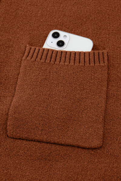 Women's Cozy Chestnut Ribbed High Neck Shift Dress with Pockets - Perfect Fall Fashion for Effortless Style
