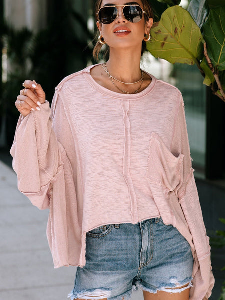 Pink Retro Chic Oversized Top with Exposed Seams