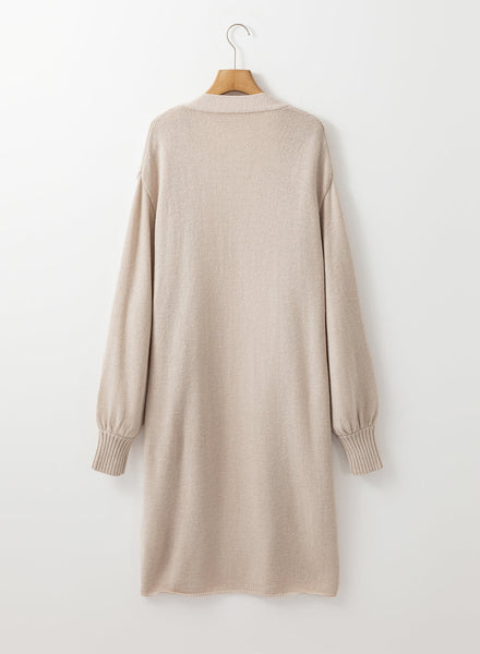 Chic Beige Long Knit Cardigan for Women - Open Front, Relaxed Fit, Stylish Layering Piece with Convenient Side Pockets