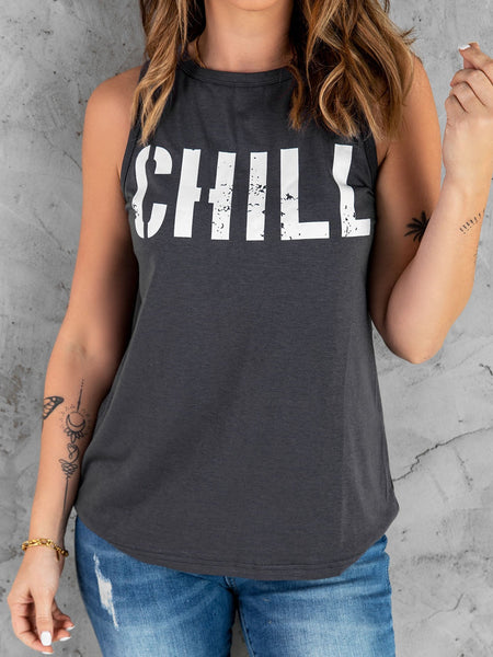 CHILL Graphic Printed Gray Summer Tank Top