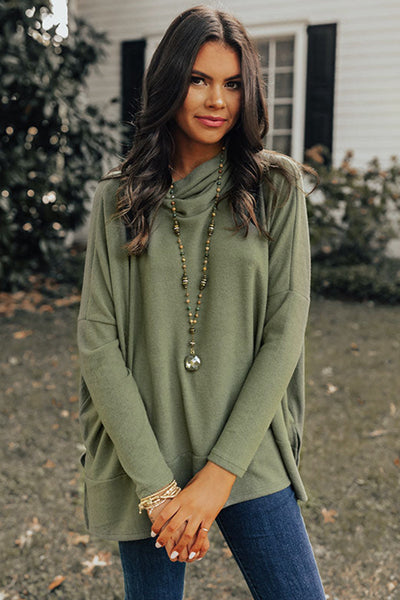 Women's Jungle Green Cowl Neck Tunic Top - Casual Shift Style with Easy Fit for Everyday Comfort and Effortless Chic