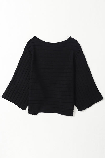 Stylish Women's Black Ribbed Dolman Top with Exposed Seams - Comfortable Everyday Wear for Effortless Chic