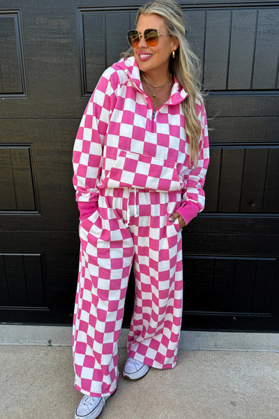 Cozy Women's Red Checkered Half Zip Hoodie - Stylish Casual Top for Everyday Comfort and Effortless Style