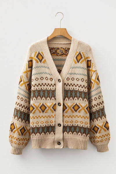 Earthy Tones Boho Chic Women's Western Cardigan Sweater - Cozy Open Front, Relaxed Fit for Effortless Style