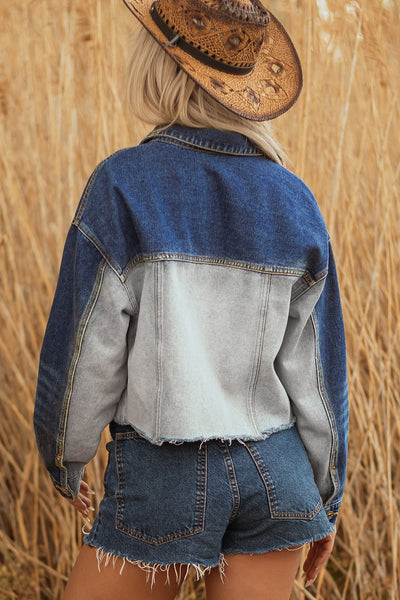 Trendy Women's Color Block Denim Jacket - Stylish Casual Outerwear for Fall Fashion and Everyday Wear