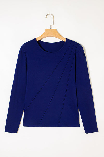 Women's Navy Blue Asymmetric Seam Detail Long Sleeve Top