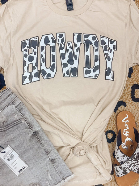 Cow Print Western Howdy Khaki Graphic T-Shirt