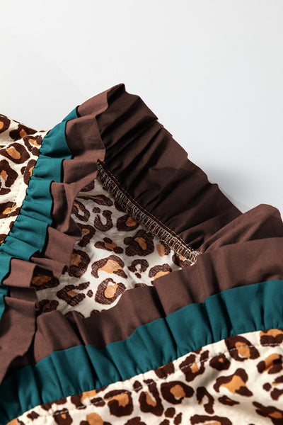 Women's Leopard Print Ruffle Neck Viscose Blouse in Earth Tones