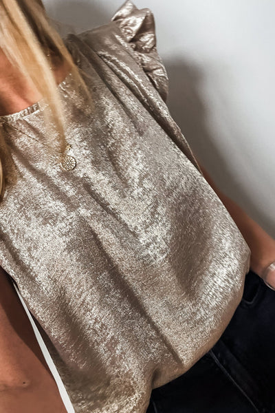 Women's Metallic Gold Ruffle Sleeve Blouse for Women
