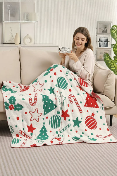 Women's Festive Sherpa Holiday Throw Blanket in Winter White