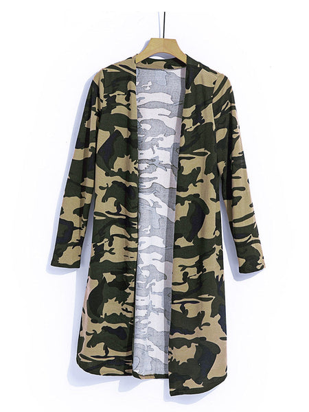 Women's Green Camo Print V-Neck Cardigan in Cardigans