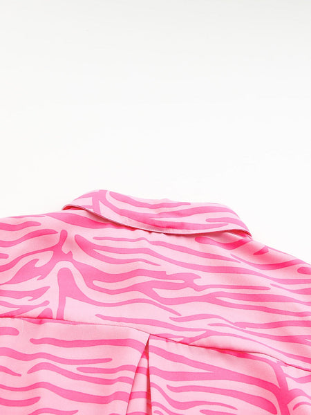 Pink Zebra Print Blouse with Lantern Sleeves