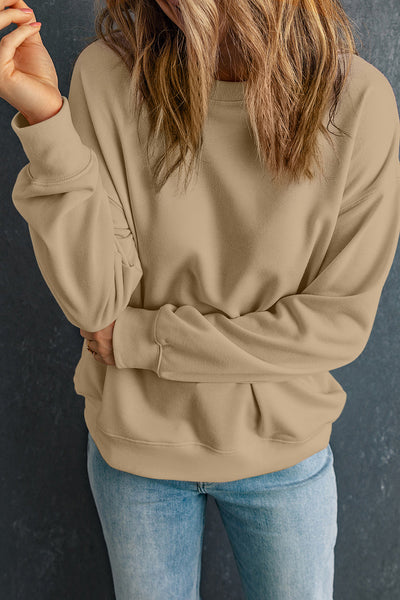 Cozy Women's Khaki Crewneck Pullover Sweatshirt - Casual Style for Everyday Comfort and Effortless Layering