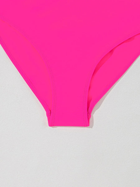 Rose Red Flared One-Piece Swimsuit with Crisscross Back Straps