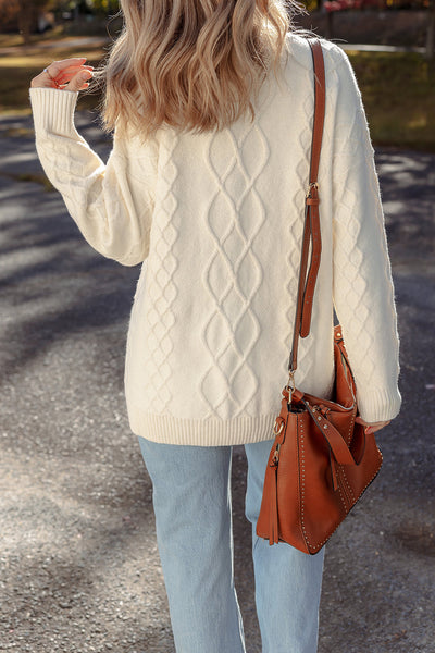 Cozy Beige Drop Shoulder Cable Knit Sweater Tunic for Women Stylish Fall & Winter Essential