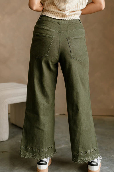 Chic Blue High Waist Shift Jeans for Women with Eyelet Embroidery and Clover Hem Detail for Trendy Style
