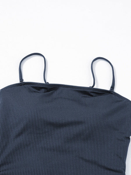 Nautical Blue Ribbed Ruched Drawstring Monokini