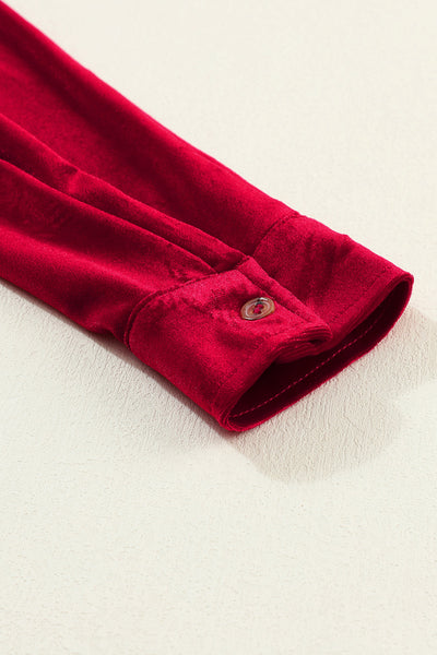 Chic Women's Fiery Red Velvet Long Sleeve Ruffle Dress - Stylish Button-Up Fit Perfect for Special Occasions