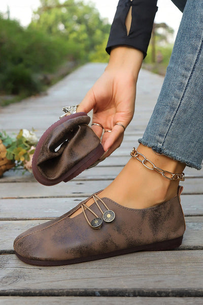 Women's Vintage-Inspired Coffee PU Leather Round Toe Loafers