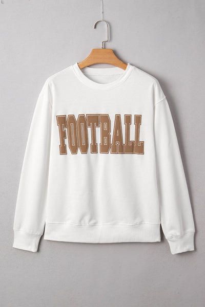 Women's Casual White 3D Letter Graphic Sweatshirt - Sporty Crew Neck, Comfortable Fit for Everyday Style