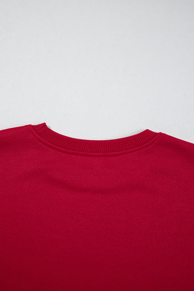 Chic Women's Fiery Red Crewneck Sweatshirt with Bow Detail and Dropped Sleeves for Effortless Casual Style