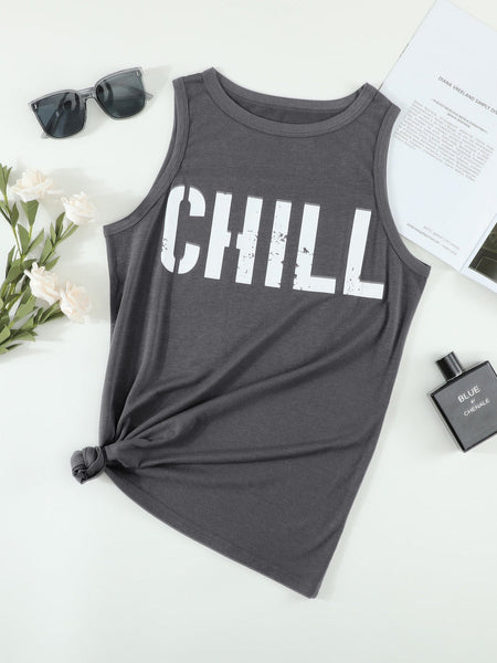 CHILL Graphic Printed Gray Summer Tank Top