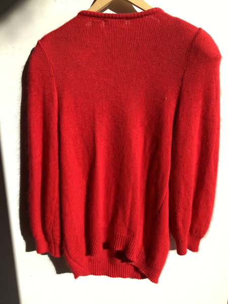 Cross Roads Red Angora Sweater w/ Satin Rose Detail