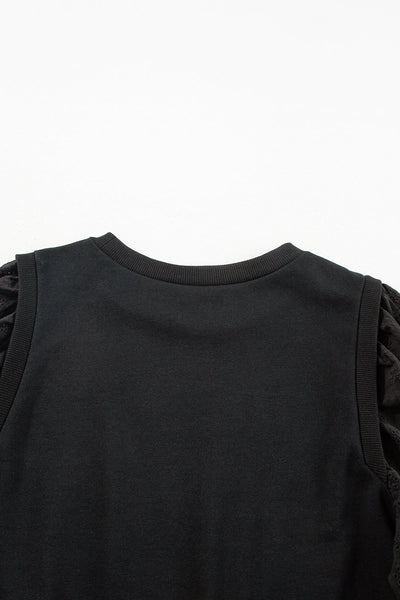 Chic Women's Black Patchwork Sleeve Round Neck Sweatshirt - Cozy Casual Top for Effortless Style and Comfort