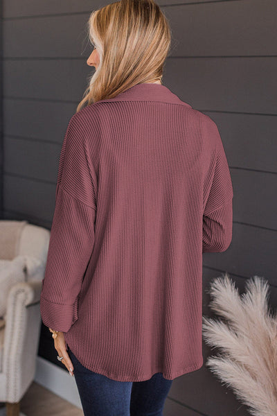 Women's Mauve Ribbed Corduroy Roll-Tab Shacket