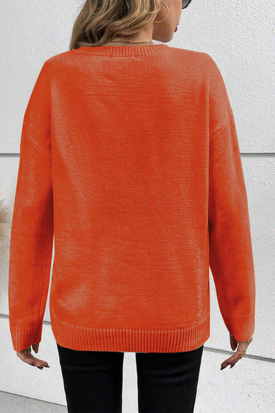 Cozy Women's Orange Knitted Sweater with Ribbed Edges & Drop Shoulder - Stylish Layering Essential for Fall