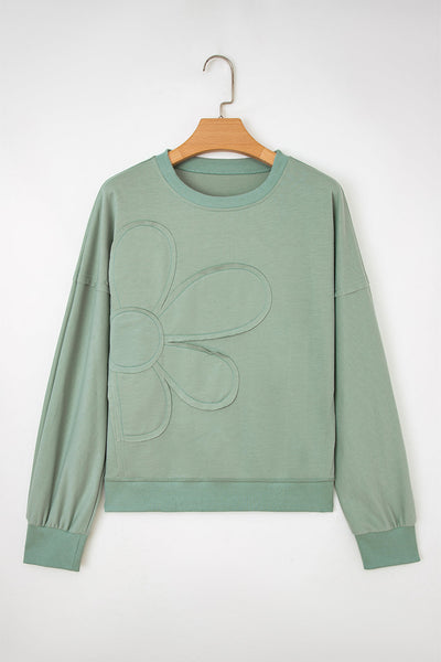 Women's Floral Patch Relaxed Sweatshirt in Smoke Green