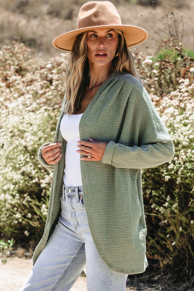 Cozy Women's Laurel Green Waffle Knit Open Front Cardigan for Stylish Layering and Comfort in Every Season